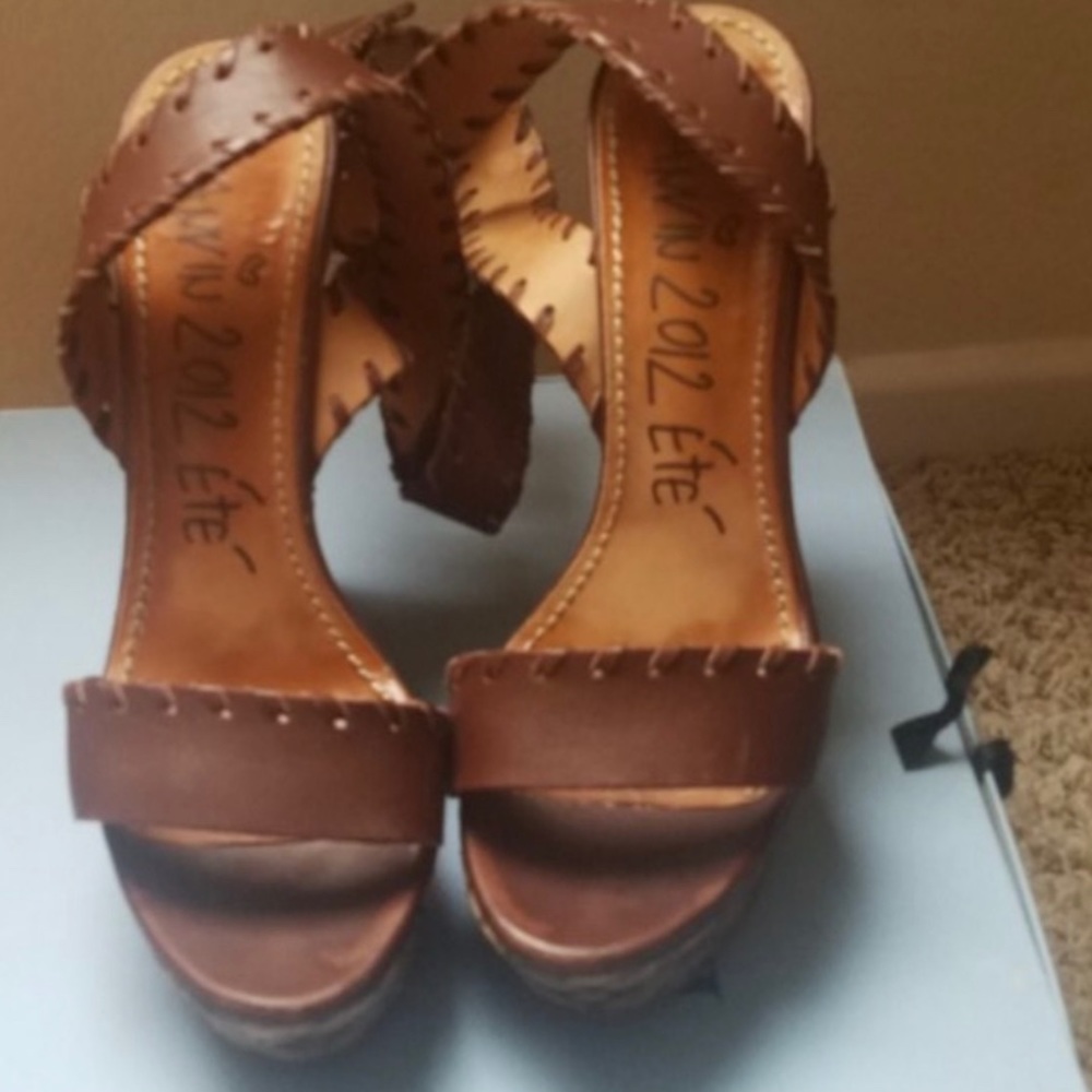 Lanvin Platform Python Wedge Sandals 38 - image 2